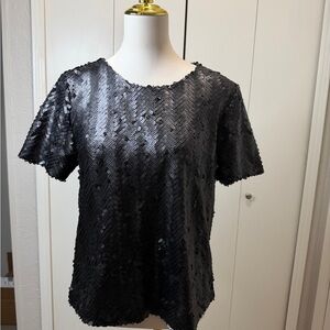J.O.A. Black Sequin Short Sleeve Top